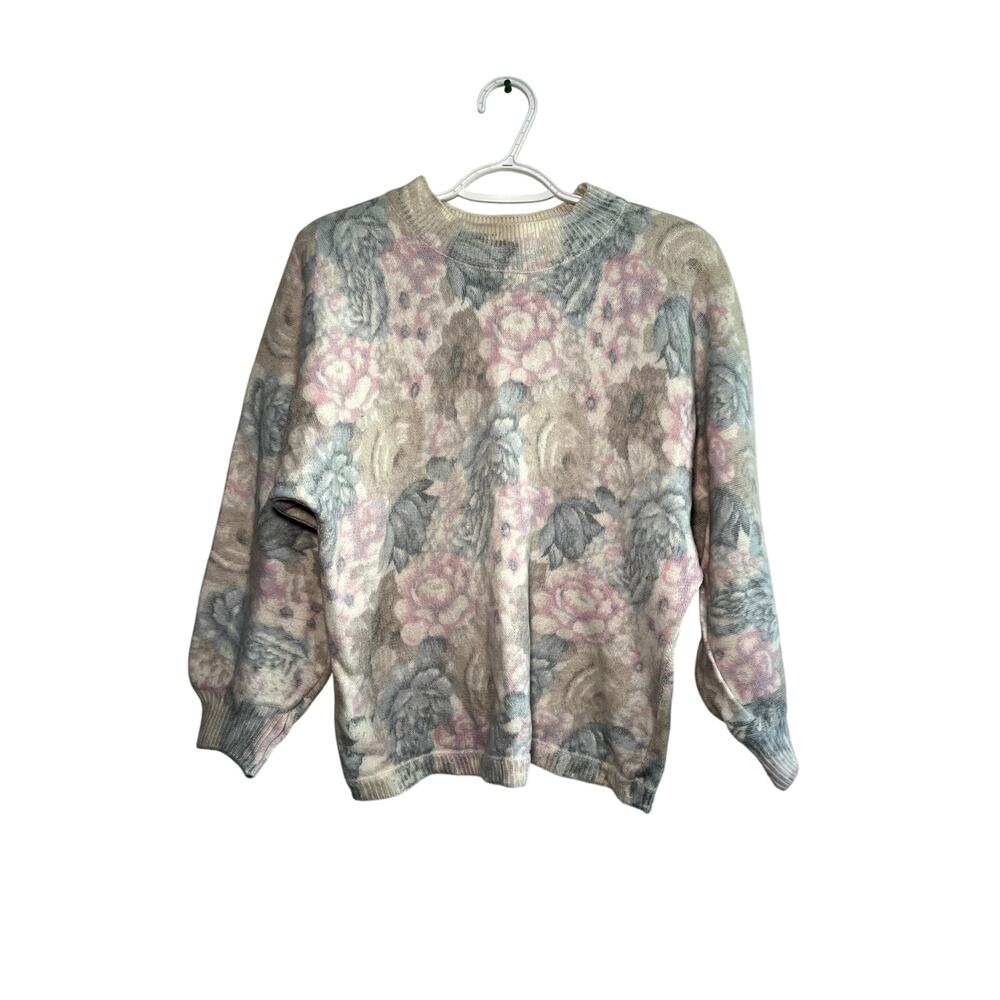 Shenanigans vintage floral lambs‎ wool angora rabbit hair sweater womens medium
